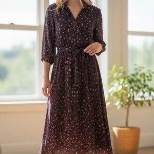 Coldwater Creek Size 6 Purple Mod Print Chiffon Faux Wrap Maxi Dress